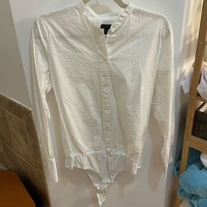 J. Crew White Button-Down Bodysuit Blouse